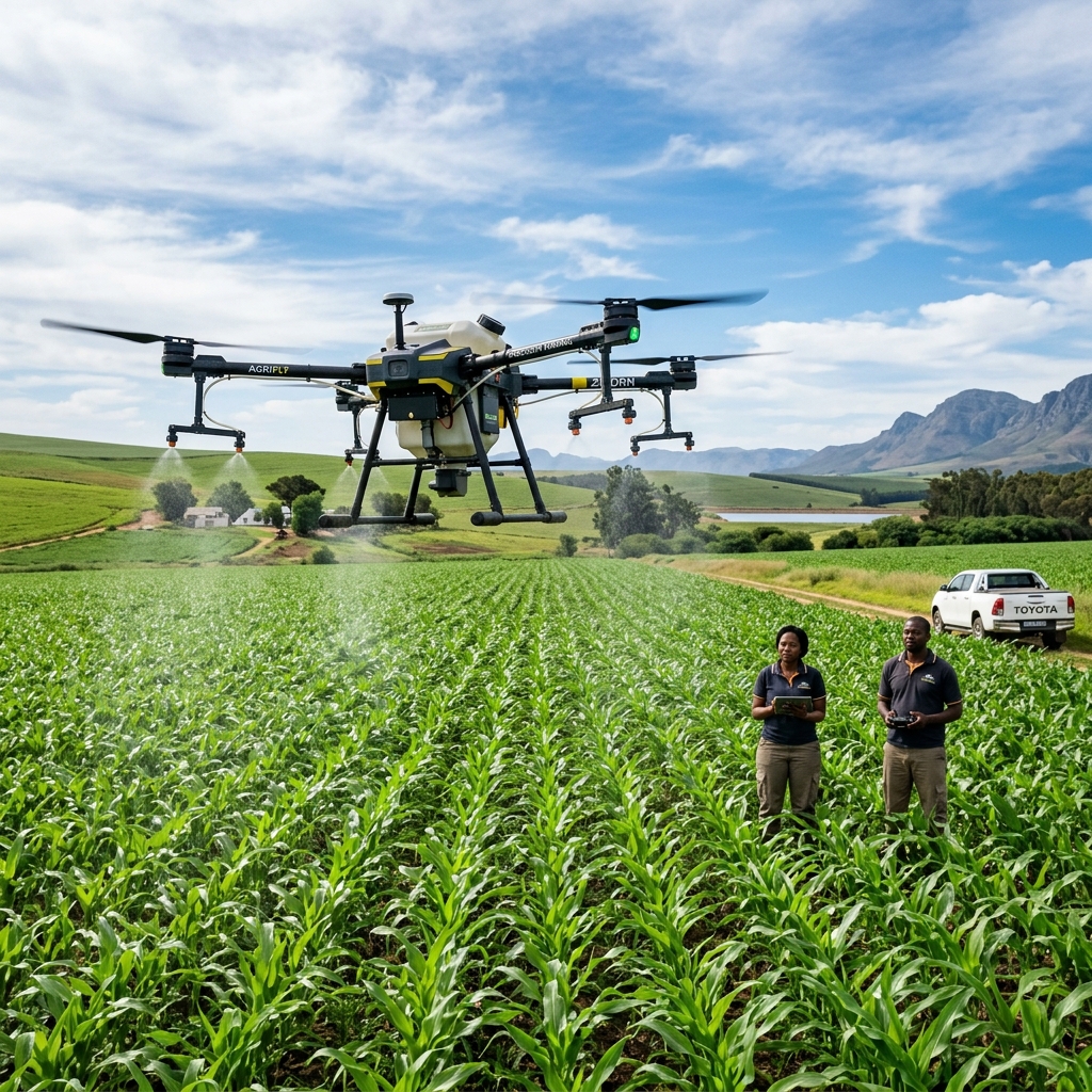 Precision agricultural drone mapping crop health over fields in Mozambique